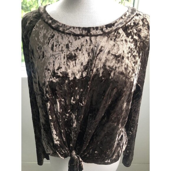 Peppermint USA Summer Waist Tie Crushed Velvet - Tan Size Small - Long Sleeve - Picture 2 of 7